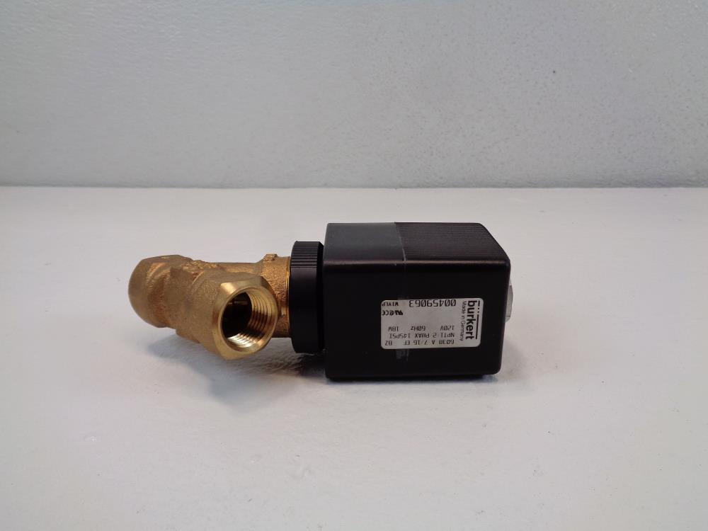 Burkert 2-Way 1/2" NPT Bronze Solenoid Piston Valve 6038 A 7/16 EF BZ, 00459063